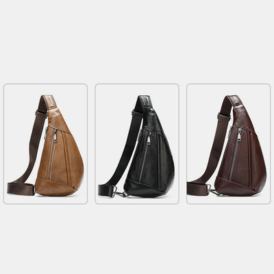 Multi-Pocket Genuine Leather Sling Bag