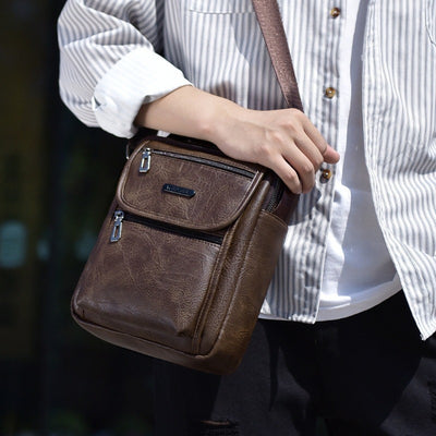 Portable Messenger Bag For Men Business Vegan Leather Shoulder Bag