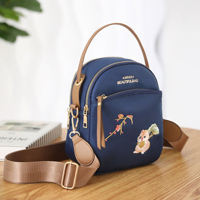 Squirrel Embroidery Oxford Phone Bag For Women Lightweight Crossbody Bag