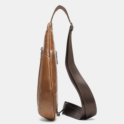 Multi-Pocket Genuine Leather Sling Bag