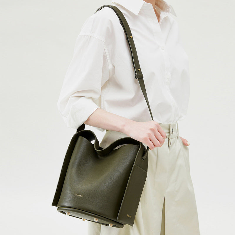 Multifunctional Tote For Women Commuter Genuine Leather Crossbody Bucket Handbag
