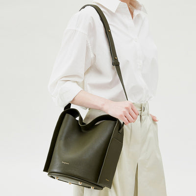 Multifunctional Tote For Women Commuter Genuine Leather Crossbody Bucket Handbag