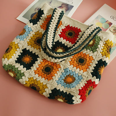 Plaid Shoulder Bag Sweet Colorful Crochet Handbag For Women