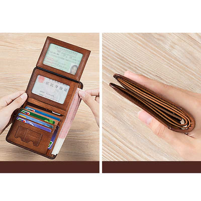 Retro Leather Wallet for Men Filp Bifold Short Wallet with Multi-Slot