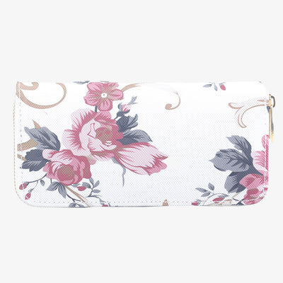 Long Floral Rose Clutch For Women Elegant Double Zipper Wallet