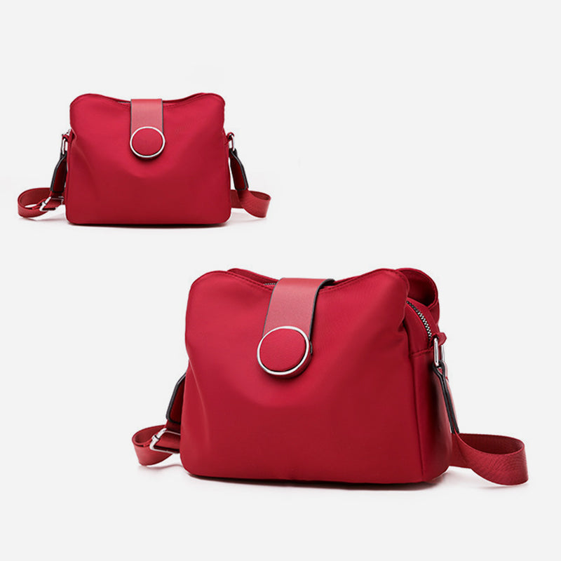 Triple Compartment Nylon Purse For Women Solid Color Crossbody Bag