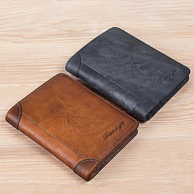 Retro Leather Wallet for Men Filp Bifold Short Wallet with Multi-Slot