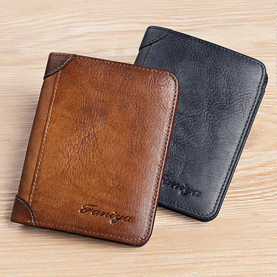 Retro Leather Wallet for Men Filp Bifold Short Wallet with Multi-Slot