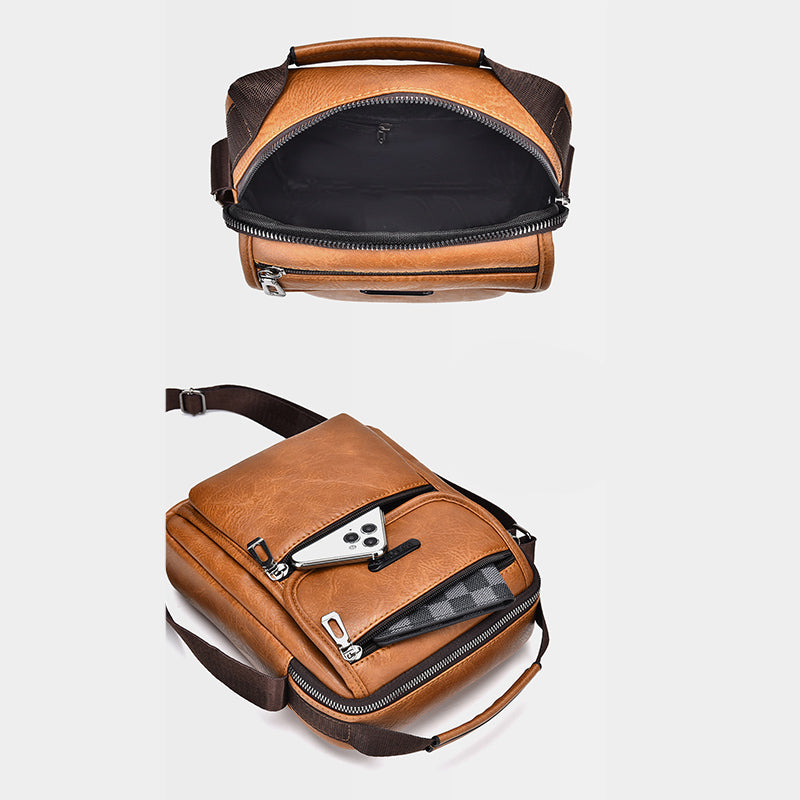 Portable Messenger Bag For Men Business Vegan Leather Shoulder Bag
