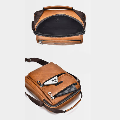 Portable Messenger Bag For Men Business Vegan Leather Shoulder Bag