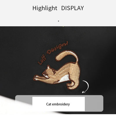 Classic Tote For Women Cute Embroideried Cat Nylon Crossbody Bag