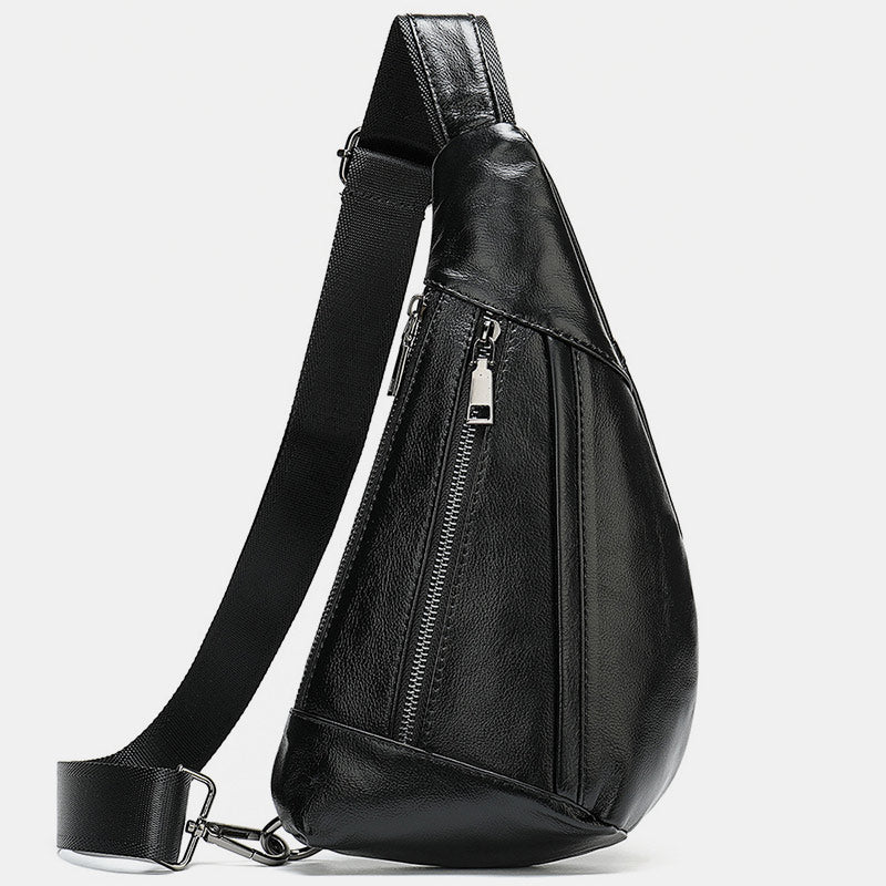 Multi-Pocket Genuine Leather Sling Bag