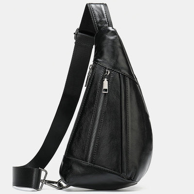 Multi-Pocket Genuine Leather Sling Bag