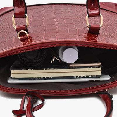 Crocodile Grain Crossbody Bag Stylish Shell Shape Top Handbag