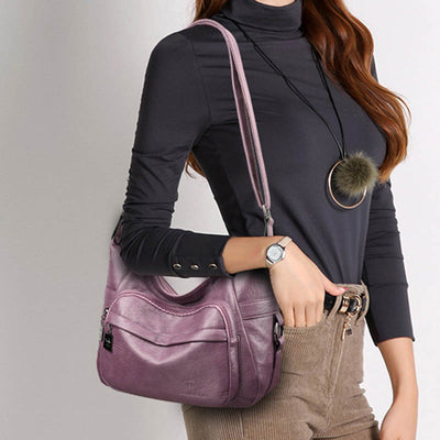 Double Compartment Crossbody Bag For Women Simple Elegant Leather Purse