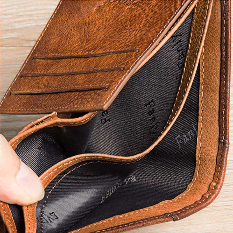 Retro Leather Wallet for Men Filp Bifold Short Wallet with Multi-Slot