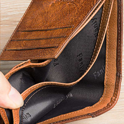 Retro Leather Wallet for Men Filp Bifold Short Wallet with Multi-Slot